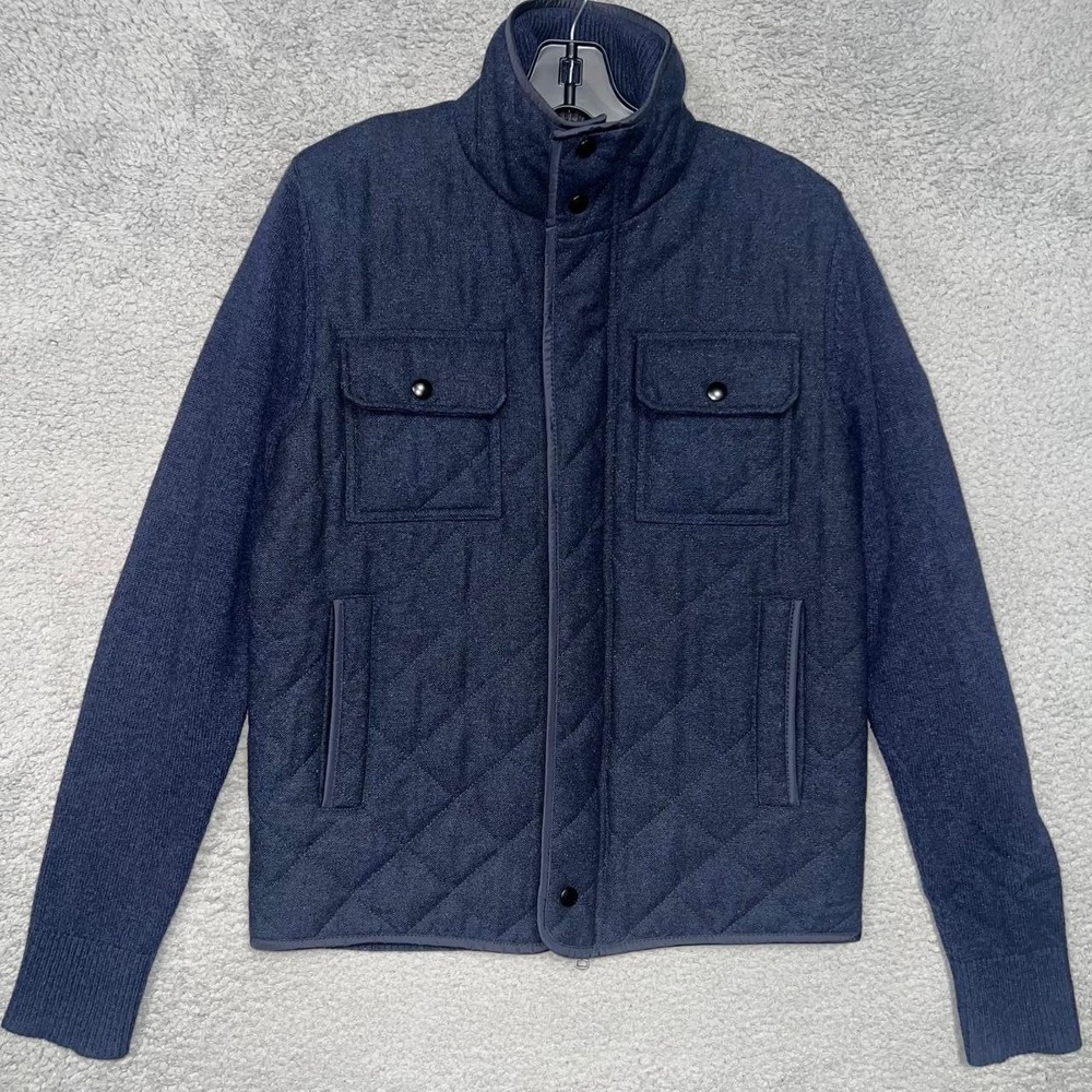 Banana Republic Bomber Jacket Men's Sz S Blue Wool Blend Diamond Quilted Coat